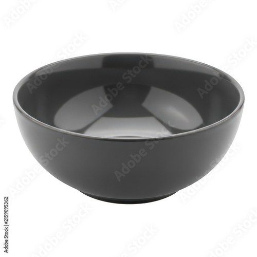 Black shallow ceramic bowl on plain surface