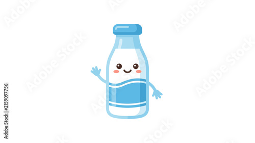 Cheerful milk bottle character waving with a happy smile.