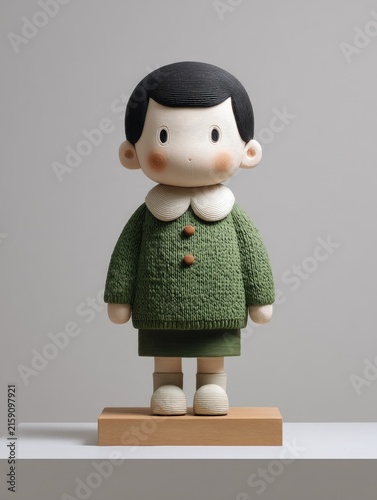 Minimalist Boy Sculpture Green Sweater White Collar