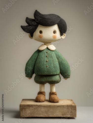 Cute Boy Sculpture Green Sweater Clay Art