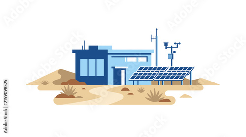 Canvastavla Modern Solar Power Station in Desert Landscape Illustration