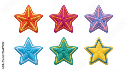 Set of colorful embroidered starfish patches as transparent object