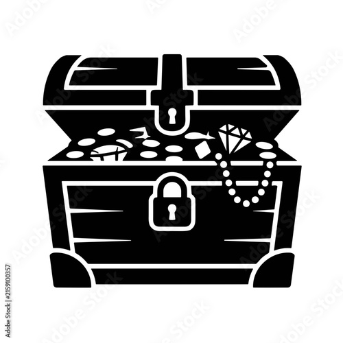 icon silhouette open treasure chest vector illustration