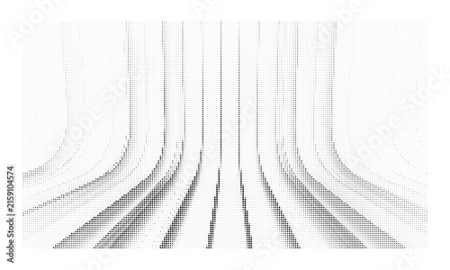 Abstract monochrome halftone pattern with curved vertical dot lines creating perspective effect