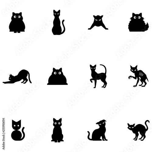 Collection of black cat silhouettes in various poses and styles