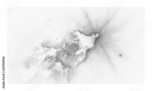 Abstract monochrome halftone pattern with varying dot density and scatter effect