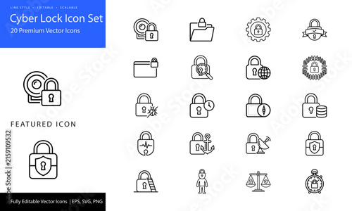 Flat design cybersecurity lock icons for digital protection and data encryption vector set