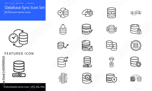 Flat design database sync icon set with cloud upload and file transfer vector illustrations