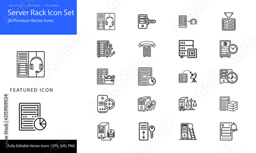 Flat design server rack icons with cloud computing and network infrastructure symbols for IT presentations
