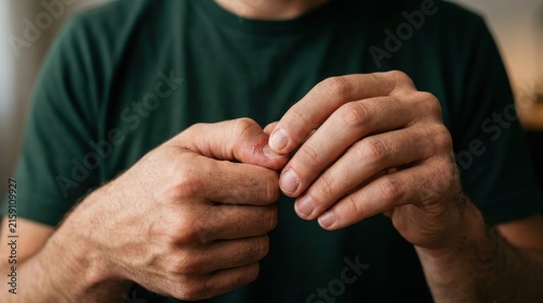 Close-up of person meticulously trimming overgrown fingernails with hands