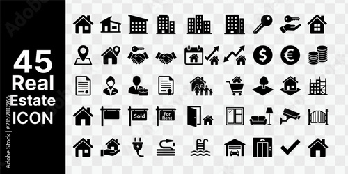 Real Estate Solid Icon Set for Property, Housing, Investment and Home Buying Editable Vector Design.