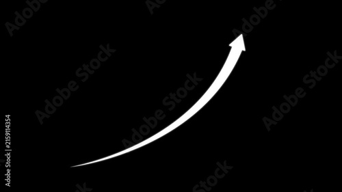 White rising arrow animation on black background, for business growth, and success concepts