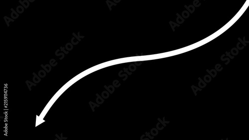 Animated white hand-drawn arrow pointing downward, minimalist motion for ui and presentations pointer