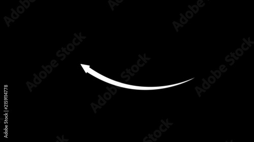 Hand-drawn animated arrow swoosh overlay, white curved pointer motion on black background, animation motion overlay