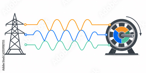 Obraz w ramie Three phase alternating current cycle illustration