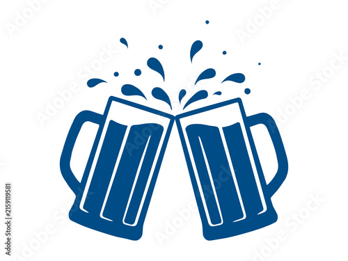 Foto Two beer mugs clinking together with foam splashing in a celebratory manner tran