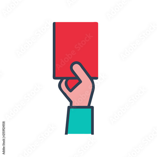 Hand holding red card in referee gesture for sports discipline and decision making
