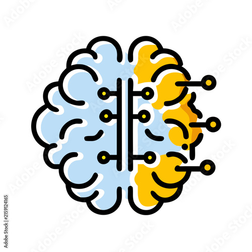 Artificial Intelligence Brain Icon with Digital Neural Network Circuitry Design