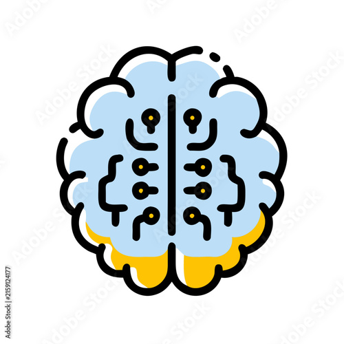 Artificial intelligence brain icon with digital circuit board pattern for tech design.