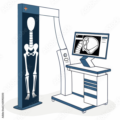 Medical x ray scanner machine imaging skeleton diagnostics with skeleton