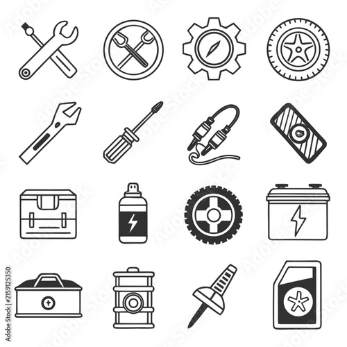 Car service and maintenance tools mechanic equipment icons vector design
