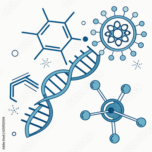 Dna strand molecule virus cell and chemical elements laboratory science