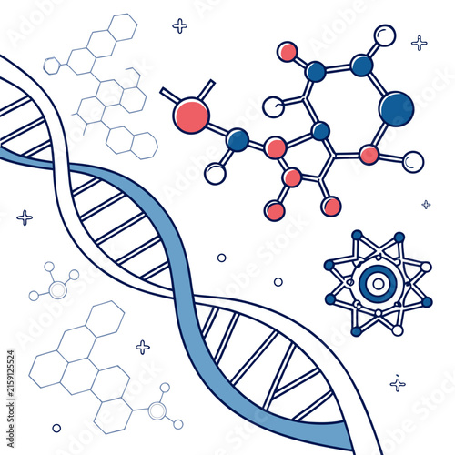 Dna strand and chemical molecular structures graphic illustration background