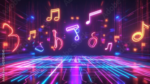 Abstract neon musical notes