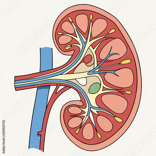 Kidney anatomy cross section medical vector illustration with internal