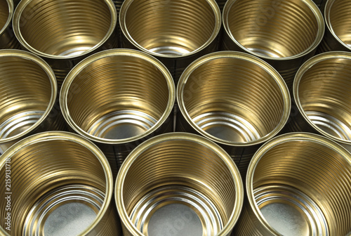 Set of empty food tin cans without lids