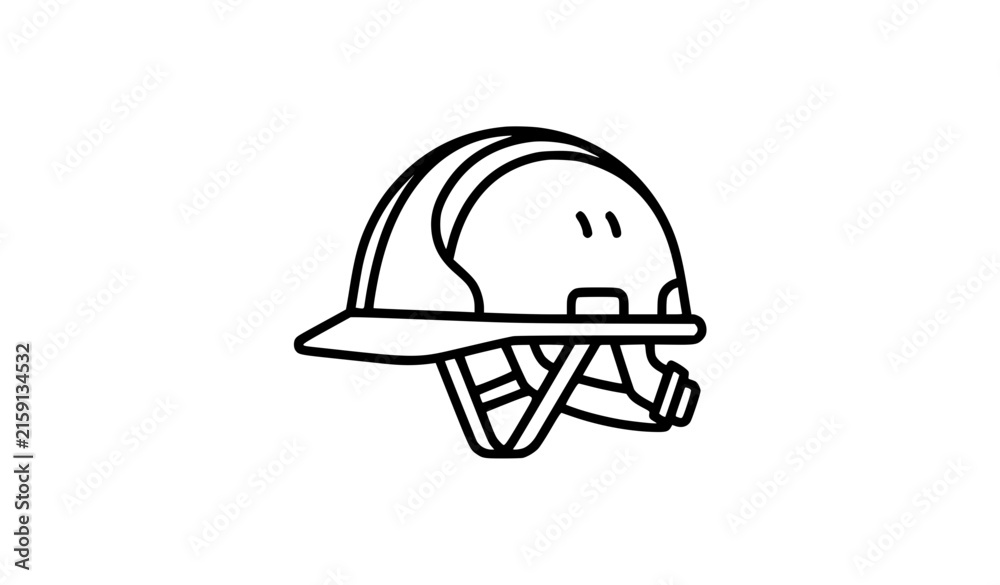 Fototapeta premium Safety Hard Hat with Chin Strap Line Icon for Industrial Labor Construction Work Protective Gear and Engineering Security Concept Illustrations