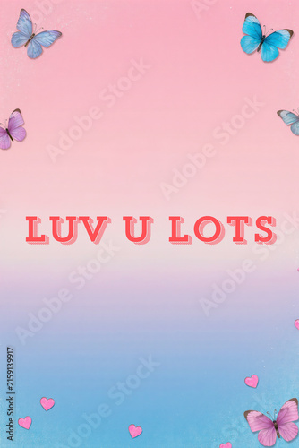 Luv U Lots thank you card with butterflies and hearts