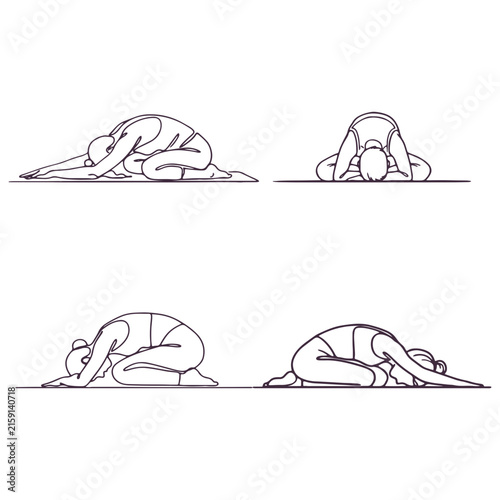 Continuous Line Art Illustration of Woman Performing Balasana Child's Pose Yoga