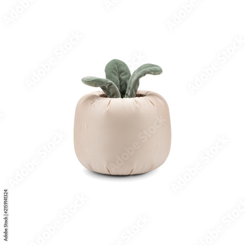 A decorative soft fabric plant in a beige pot isolated on transparent background