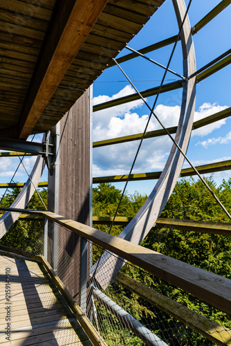 Binz, Ruegen, Mecklenburg-Western Pomerania, Germany-July 23, 2026: Abstract detail of the Baumwipfelpfad observation tower.