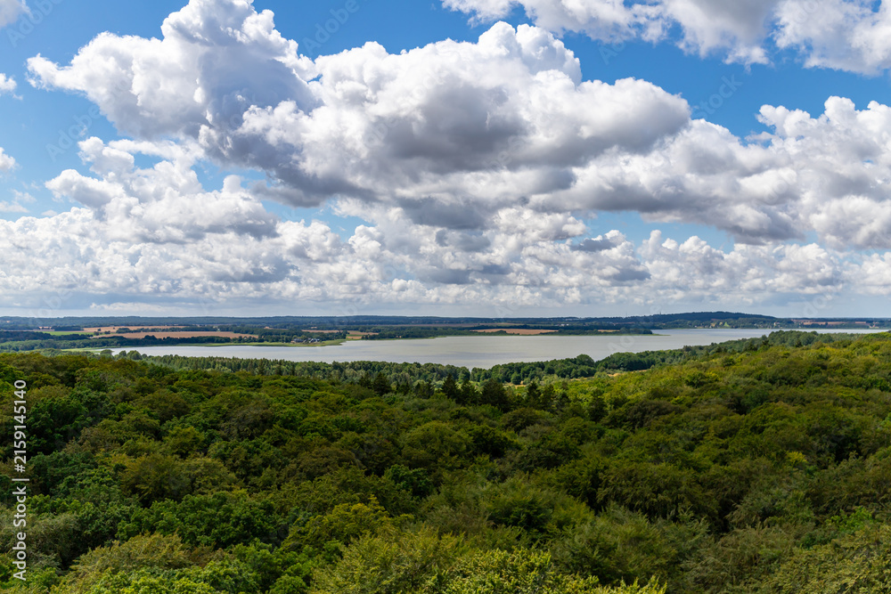 Fototapeta premium Binz, Ruegen, Mecklenburg-Western Pomerania, Germany-July 23, 2026: Panoramic view over forest and lakes from the treetop walkway