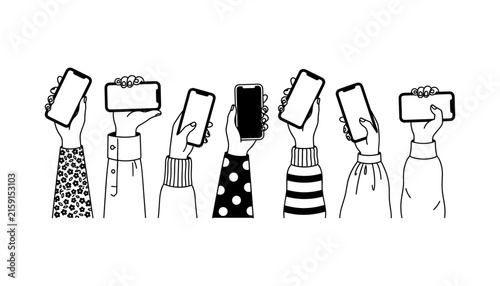 Hands Holding Smartphones Vector Set with Blank Screen Displays Mobile Phone Communication Social Media Community and Digital Online Connection Concept Illustrations