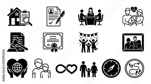 Family related icons collection featuring house legal and social themes.