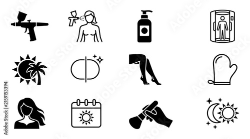 Beauty skin care and aesthetic wellness black icons for spa treatments.