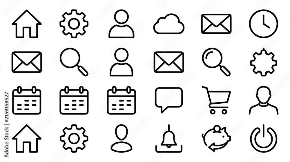 Fototapeta premium Essential web user interface and business line icons.