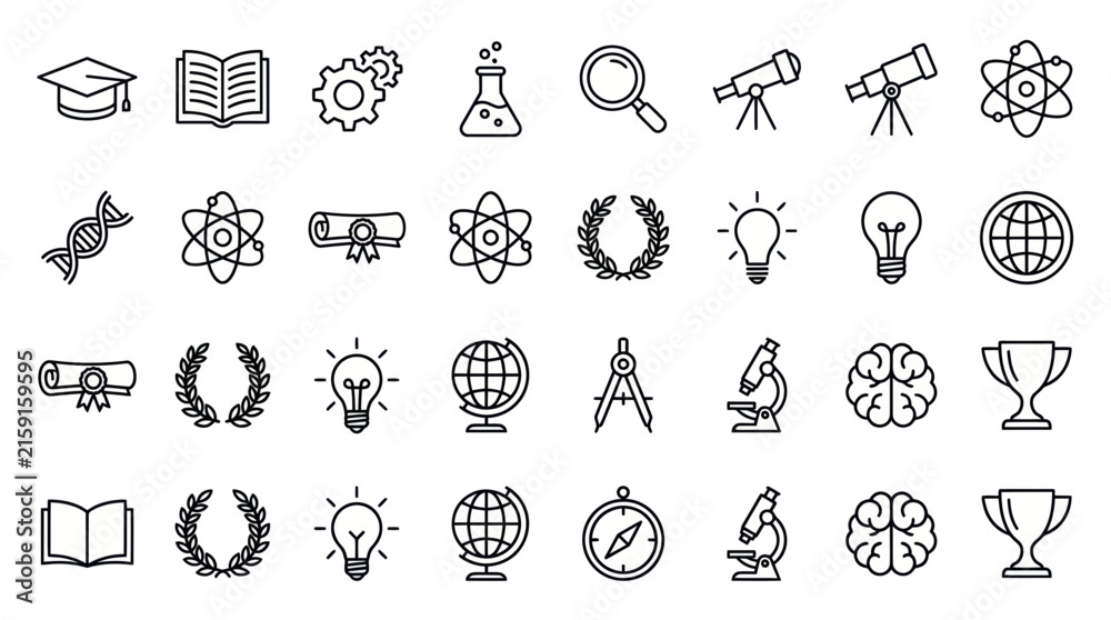 Fototapeta premium Science education and academic research line icon set.