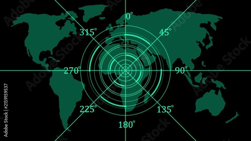 Digital map radar interface with scanning hud overlay for global data analytics and cyber security