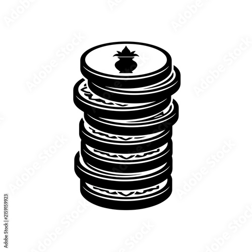 Diwali, Black and white stack of coins with kalash symbol. Indian currency gold coins for Dhanteras and Diwali. Wealth and prosperity vector illustration. isolated on White Background