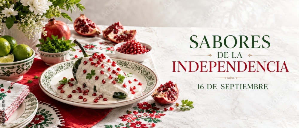Naklejka premium Mexico Independence Day table setting with traditional dish, background