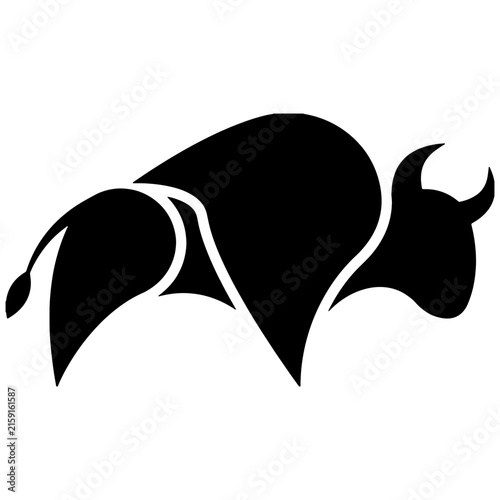 Minimalist black bison silhouette icon isolated on white background, stylized buffalo vector illustration logo design element