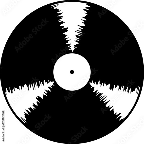 Circular vinyl disc with jagged audio waveform radiation pattern