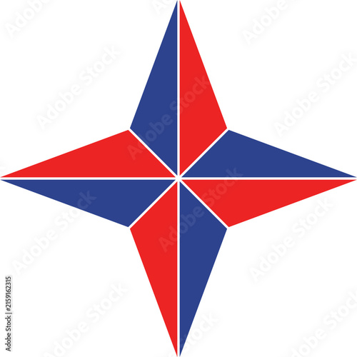 Red blue compass rose geometric star orientation navigation symbol