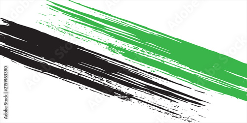 Abstract green and black grunge brush stroke vectors on a white background.