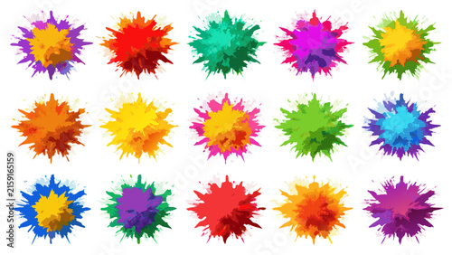 Twenty round, soft edged paint daubs in a cheerful mix of bright and subtle colors are organized in rows on a white surface.