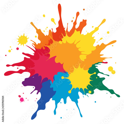A collection of 15 distinct, starburst shaped paint splatters in a variety of bright and bold colors, displayed on a white background.